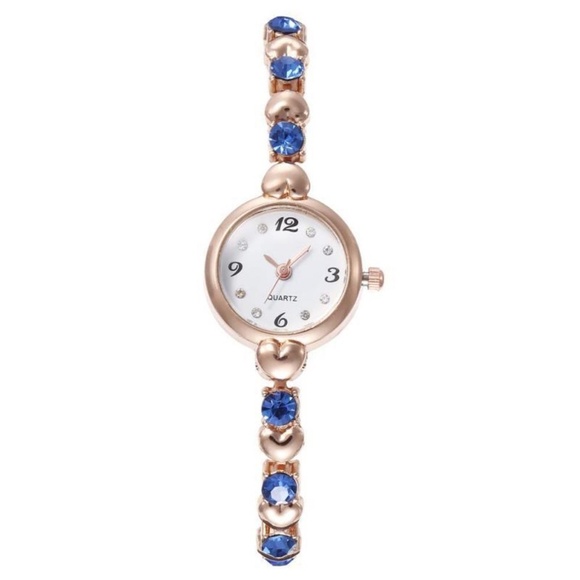 NWT - Rose Gold-Tone Quartz Watch with Blue Crystals – Heart Link Bracelet - Picture 1 of 1